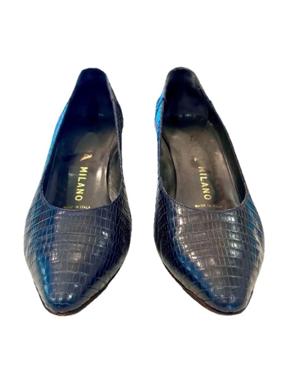 PRADA Exotic Genuine Lizard Size 38 (7.5 US) Navy Blue Heeled Pumps - Picture 2 of 11